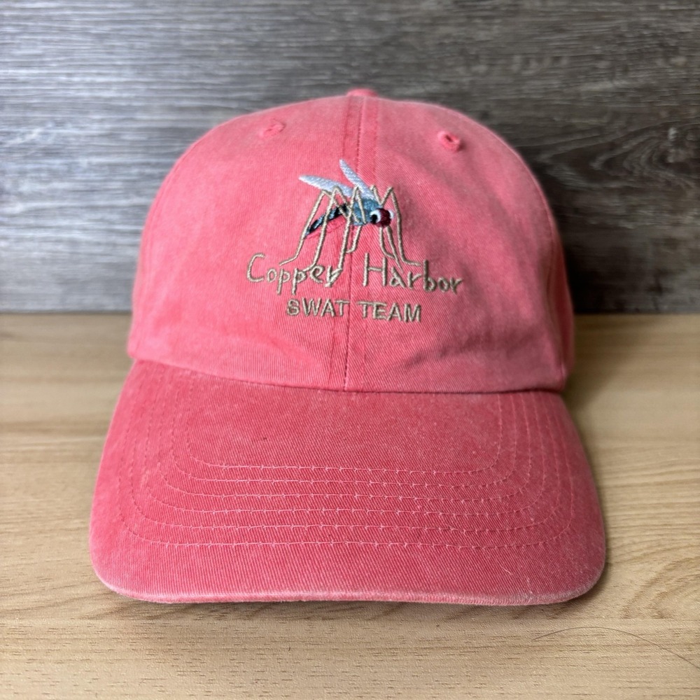 Copper Harbor Hat Cap Strap Back Red Embroidered Mosquito Swat Team Mens Funny